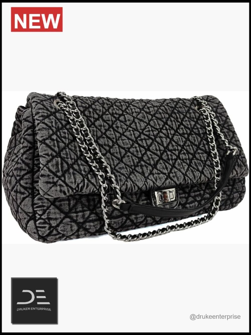 Extra Large Quilted Denim Hobo Tote, Oversize Crossbody Shoulder Bag